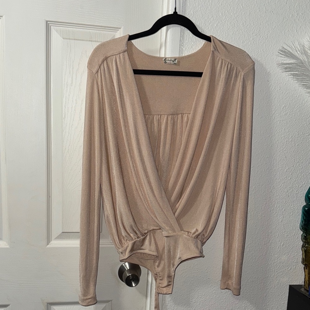 Free People Beige Long Sleeve Bodysuit